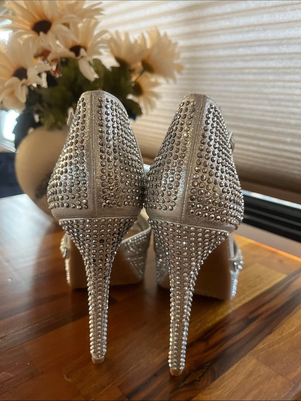 NEW!!Embellished Silver T-Strap Platform Heels - Women's Dress Shoes